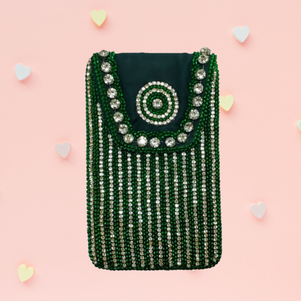 Aura Embellished Kaarnis Mobile Pouch Green