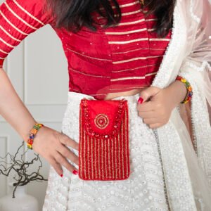 Aura Embellished Kaarnis Mobile Pouch Red