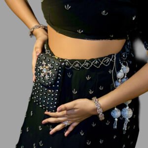 Bloom Embellished Bead Mobile Pouch Navy Blue